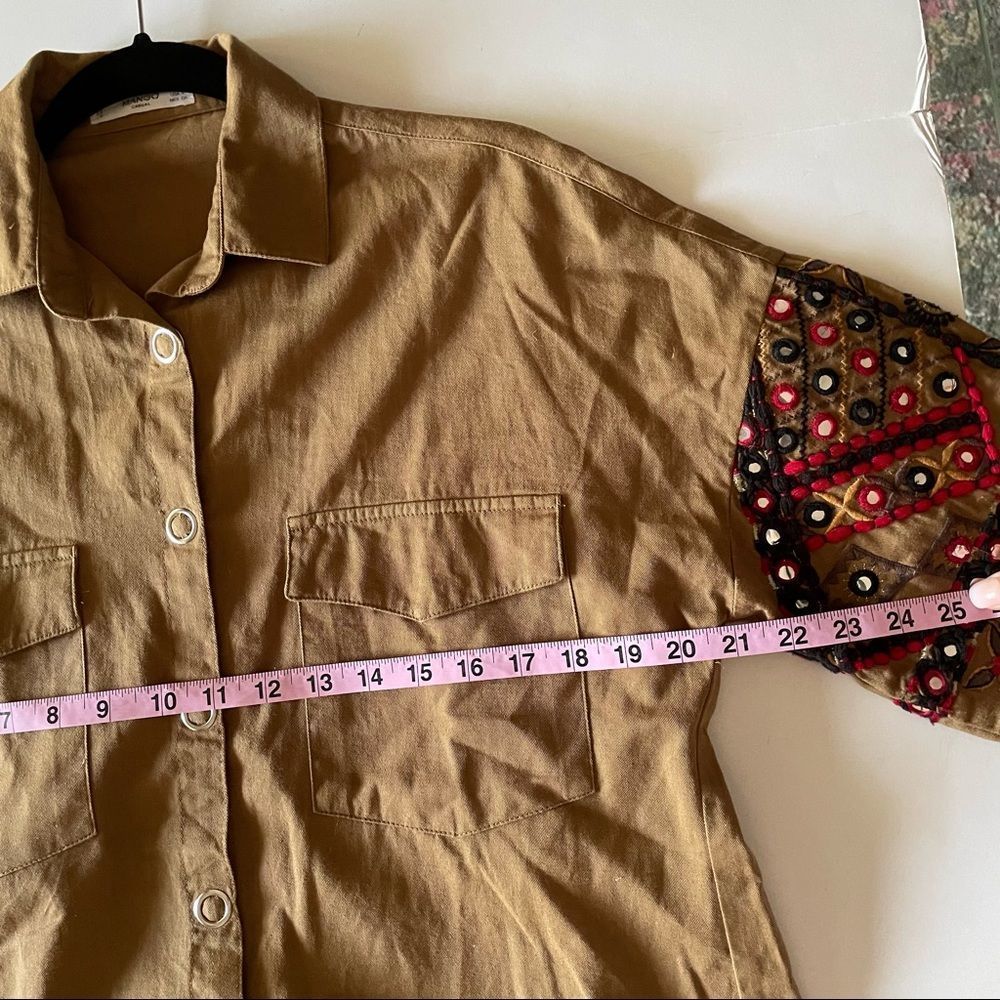 NWOT MANGO Casual Brown Cropped Embroidered Shirt - Picture 6 of 7